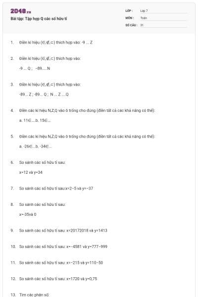 Bài tập: Tập hợp Q các số hữu tỉ