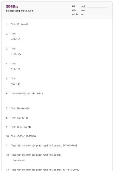 Bài tập: Cộng, trừ số hữu tỉ