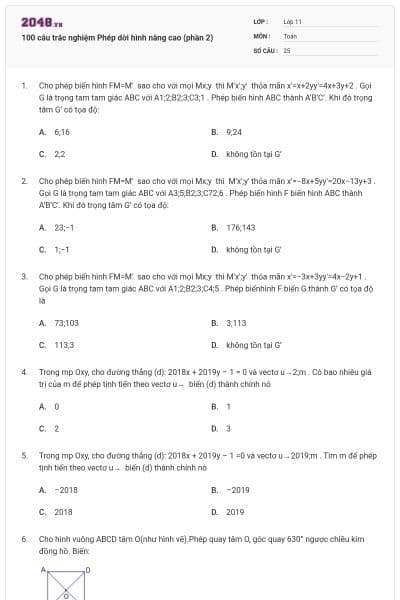 100 câu trắc nghiệm Phép dời hình nâng cao (phần 2)