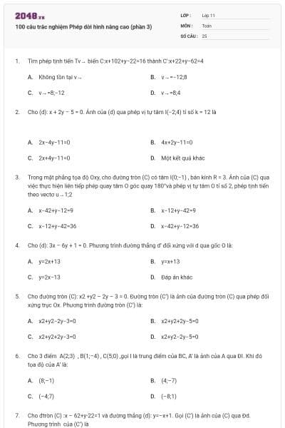 100 câu trắc nghiệm Phép dời hình nâng cao (phần 3)