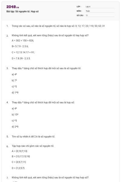 Bài tập: Số nguyên tố. Hợp số