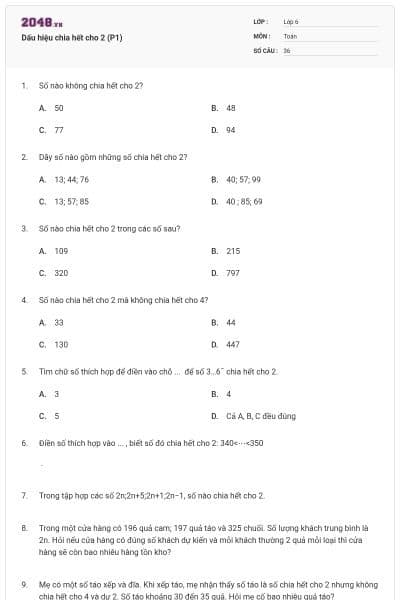 Dấu hiệu chia hết cho 2 (P1)