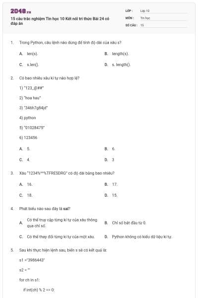 15 câu trắc nghiệm Tin học 10 Kết nối tri thức Bài 24 có đáp án
