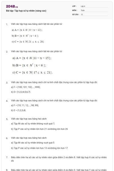 Bài tập: Tập hợp số tự nhiên (nâng cao)