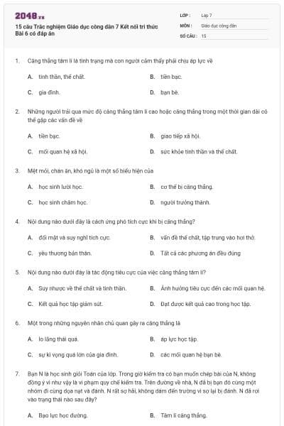 15 câu Trắc nghiệm Giáo dục công dân 7 Kết nối tri thức Bài 6 có đáp án