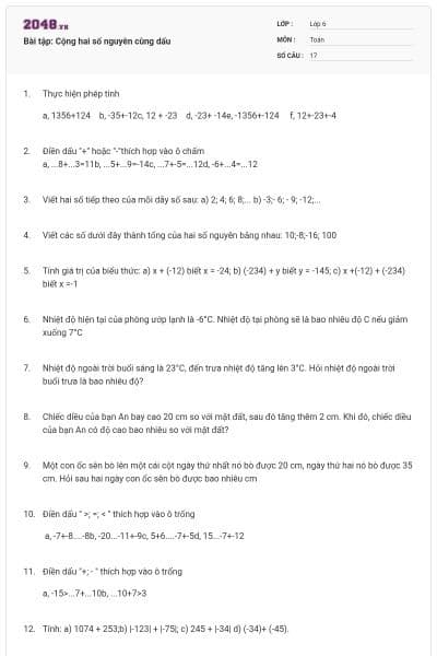 Bài tập: Cộng hai số nguyên cùng dấu