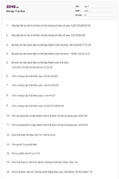 Bài tập: Tỉ lệ thức