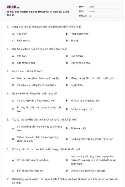 15 câu trắc nghiệm Tin học 10 Kết nối tri thức Bài 33 có đáp án