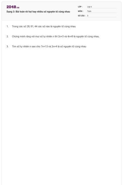Dạng 3: Bài toán về hai hay nhiều số nguyên tố cùng nhau