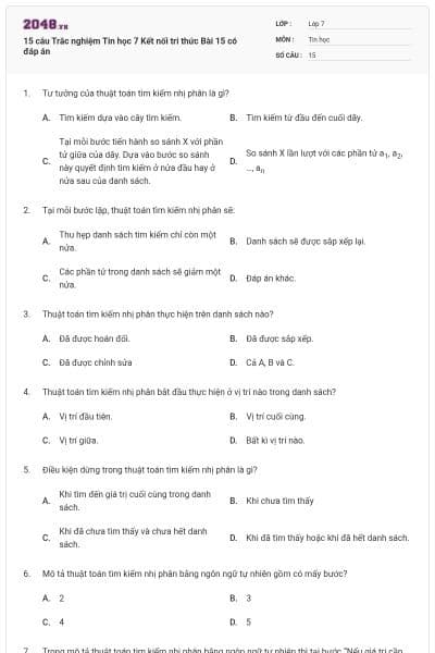 15 câu Trắc nghiệm Tin học 7 Kết nối tri thức Bài 15 có đáp án