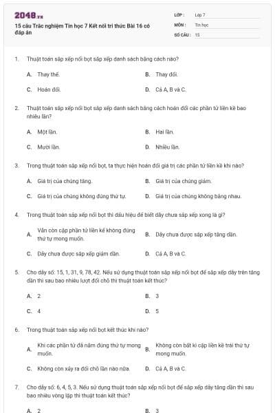 15 câu Trắc nghiệm Tin học 7 Kết nối tri thức Bài 16 có đáp án