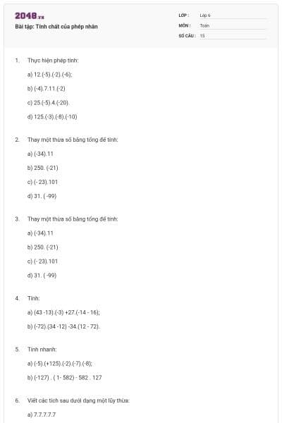 Bài tập: Tính chất của phép nhân