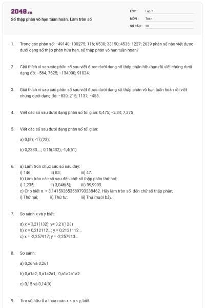 Số thập phân vô hạn tuần hoàn. Làm tròn số