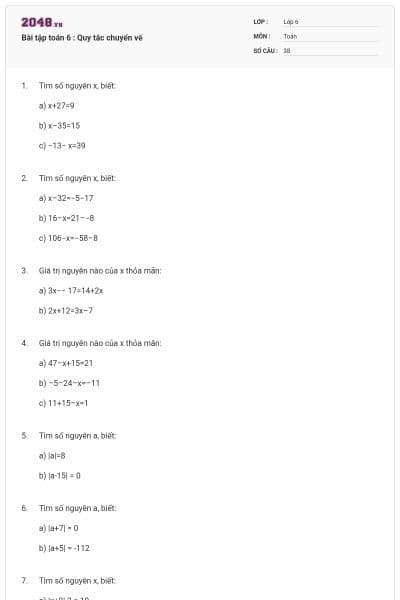 Bài tập toán 6 : Quy tắc chuyển vế