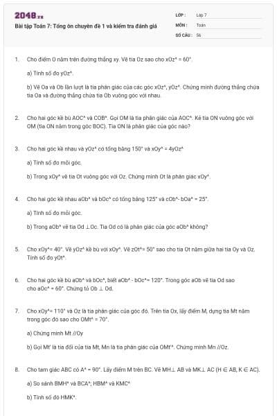 Bài tập Toán 7: Tổng ôn chuyên đề 1 và kiểm tra đánh giá