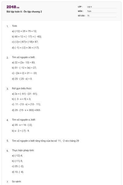 Bài tập toán 6 : Ôn tập chương 2