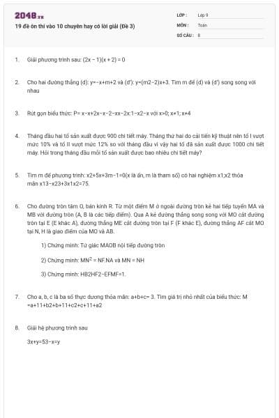 19 đề ôn thi vào 10 chuyên hay có lời giải (Đề 3)