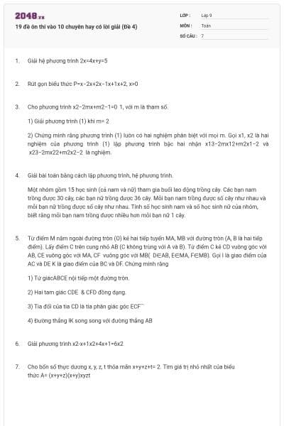 19 đề ôn thi vào 10 chuyên hay có lời giải (Đề 4)