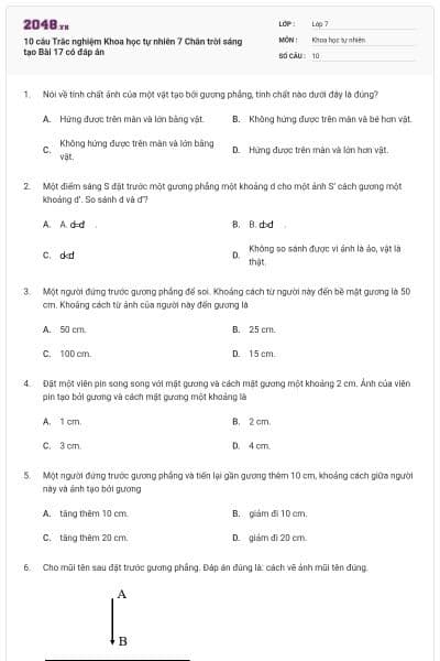 10 câu Trắc nghiệm Khoa học tự nhiên 7 Chân trời sáng tạo Bài 17 có đáp án