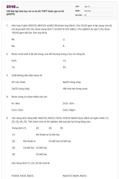 330 Bài tập Hóa học vô cơ ôn thi THPT Quốc gia có lời giải(P6)
