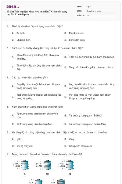 10 câu Trắc nghiệm Khoa học tự nhiên 7 Chân trời sáng tạo Bài 21 có đáp án