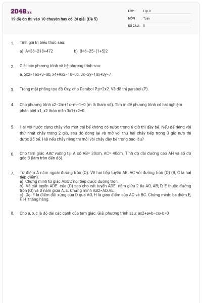 19 đề ôn thi vào 10 chuyên hay có lời giải (Đề 5)