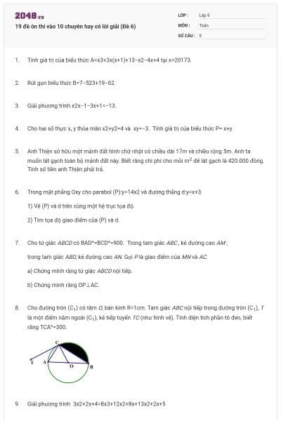 19 đề ôn thi vào 10 chuyên hay có lời giải (Đề 6)