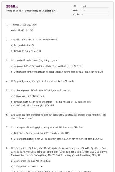 19 đề ôn thi vào 10 chuyên hay có lời giải (Đề 7)