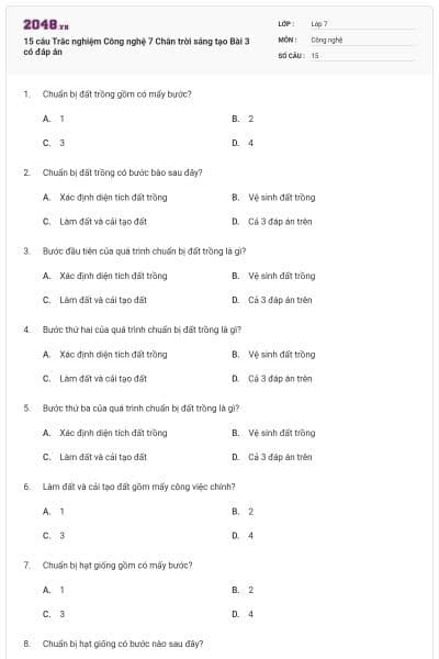 15 câu Trắc nghiệm Công nghệ 7 Chân trời sáng tạo Bài 3 có đáp án