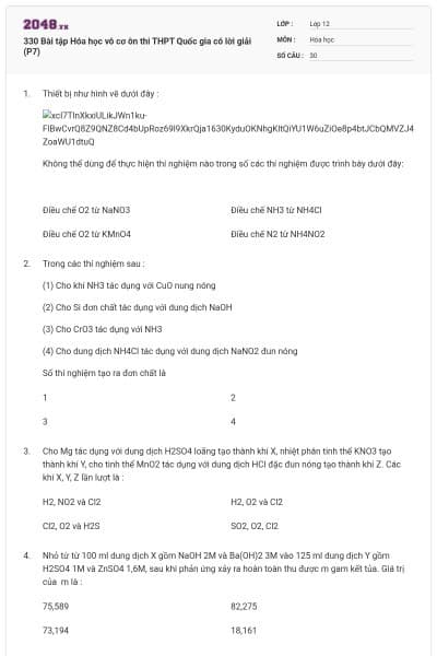 330 Bài tập Hóa học vô cơ ôn thi THPT Quốc gia có lời giải (P7)