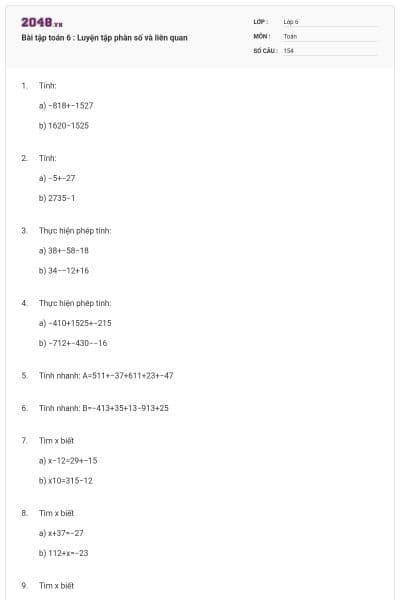 Bài tập toán 6 : Luyện tập phân số và liên quan
