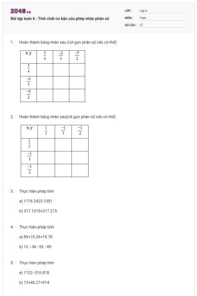 Bài tập toán 6 : Tính chất cơ bản của phép nhân phân số