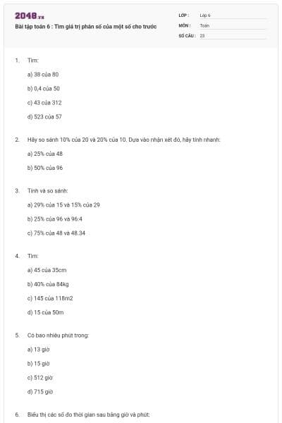 Bài tập toán 6 : Tìm giá trị phân số của một số cho trước