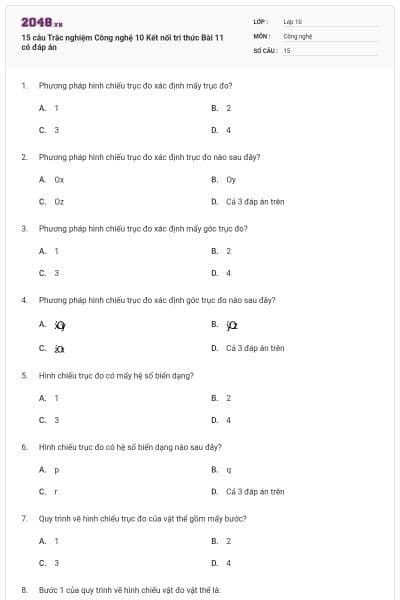 15 câu Trắc nghiệm Công nghệ 10 Kết nối tri thức Bài 11 có đáp án