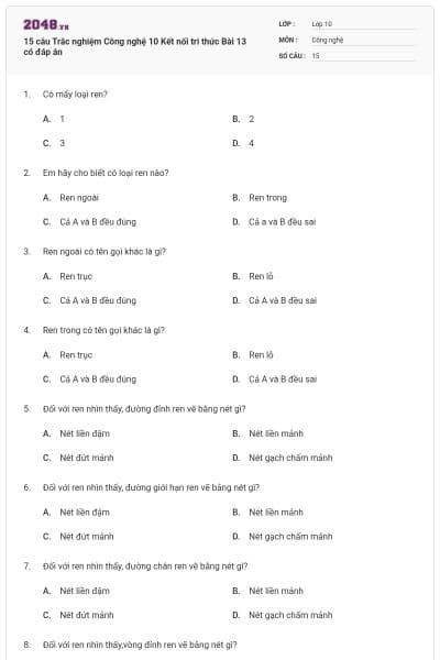 15 câu Trắc nghiệm Công nghệ 10 Kết nối tri thức Bài 13 có đáp án
