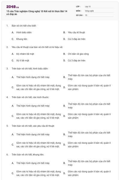 15 câu Trắc nghiệm Công nghệ 10 Kết nối tri thức Bài 14 có đáp án