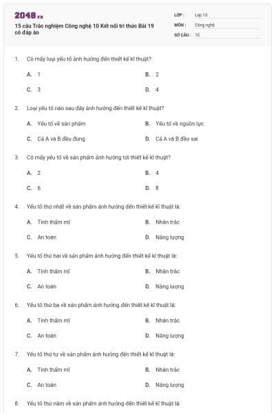 15 câu Trắc nghiệm Công nghệ 10 Kết nối tri thức Bài 19 có đáp án