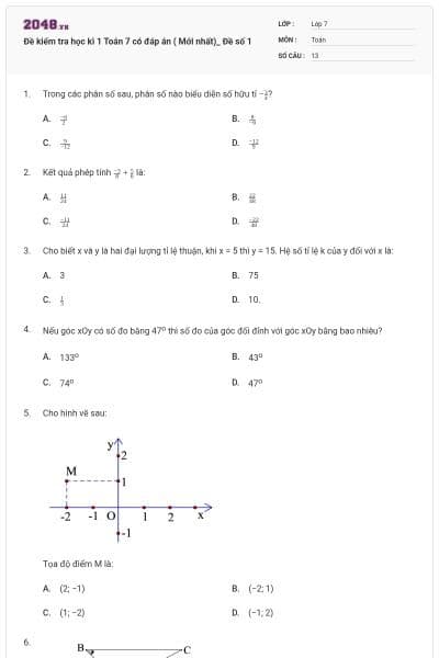 Đề kiểm tra học kì 1 Toán 7 có đáp án ( Mới nhất)_ Đề số 1