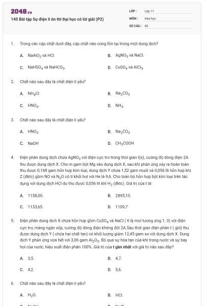 145 Bài tập Sự điện li ôn thi Đại học có lời giải (P2)