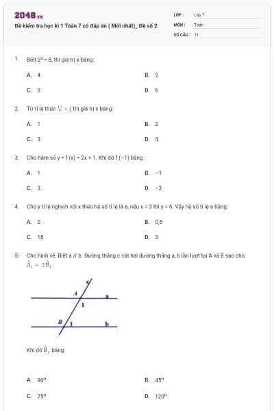 Đề kiểm tra học kì 1 Toán 7 có đáp án ( Mới nhất)_ Đề số 2
