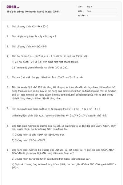 19 đề ôn thi vào 10 chuyên hay có lời giải (Đề 9)