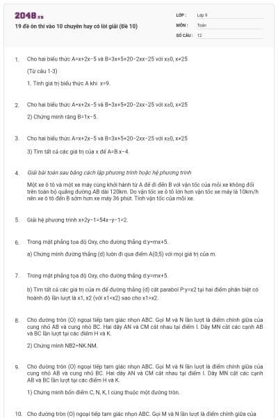 19 đề ôn thi vào 10 chuyên hay có lời giải (Đề 10)