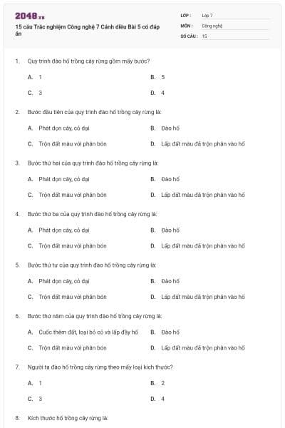 15 câu Trắc nghiệm Công nghệ 7 Cánh diều Bài 5 có đáp án