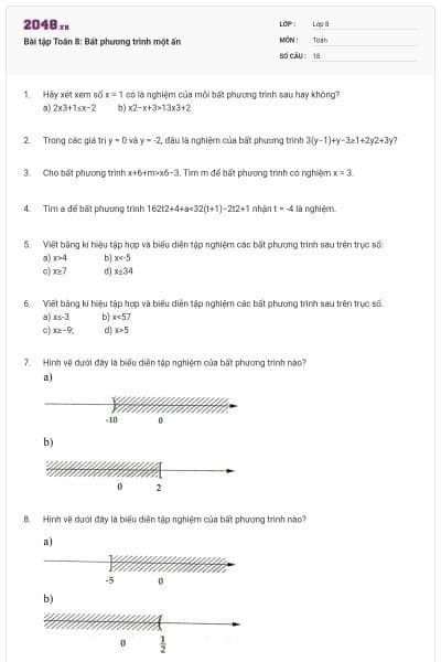 Bài tập Toán 8: Bất phương trình một ấn