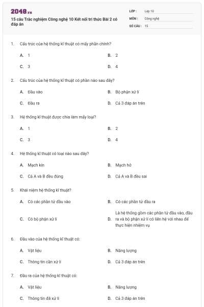 15 câu Trắc nghiệm Công nghệ 10 Kết nối tri thức Bài 2 có đáp án