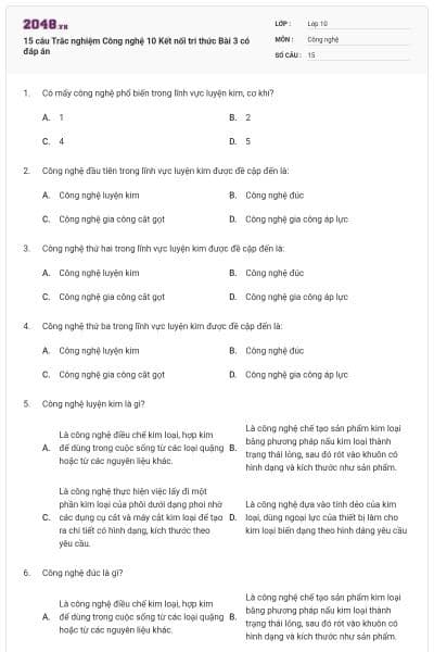15 câu Trắc nghiệm Công nghệ 10 Kết nối tri thức Bài 3 có đáp án