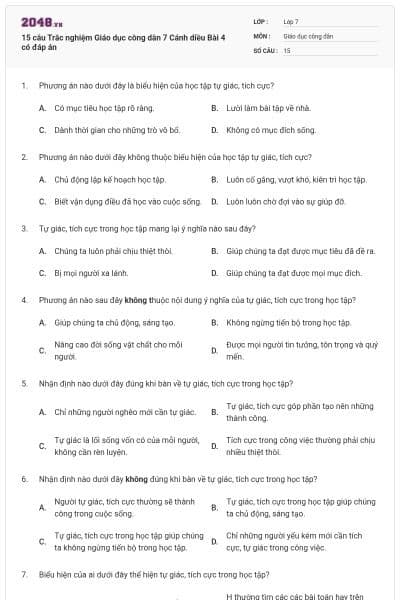 15 câu Trắc nghiệm Giáo dục công dân 7 Cánh diều Bài 4 có đáp án