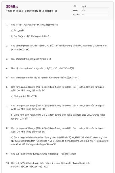 19 đề ôn thi vào 10 chuyên hay có lời giải (Đề 12)