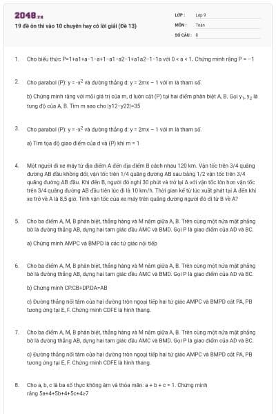 19 đề ôn thi vào 10 chuyên hay có lời giải (Đề 13)