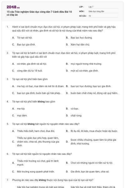 15 câu Trắc nghiệm Giáo dục công dân 7 Cánh diều Bài 10 có đáp án